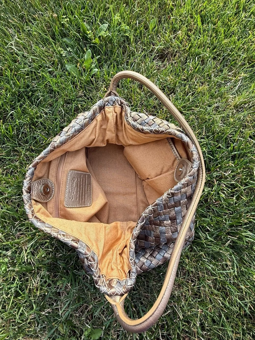 Fossil Vintage Y2K Metallic Bronze Woven Leather Hobo Shoulder Bag Boho Purse